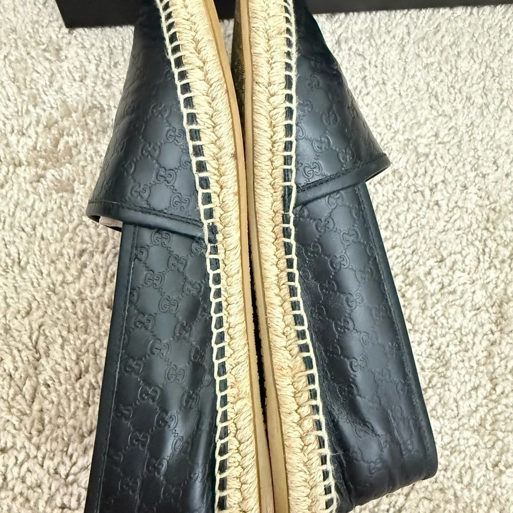 Gucci Black Embossed Leather Espadrilles